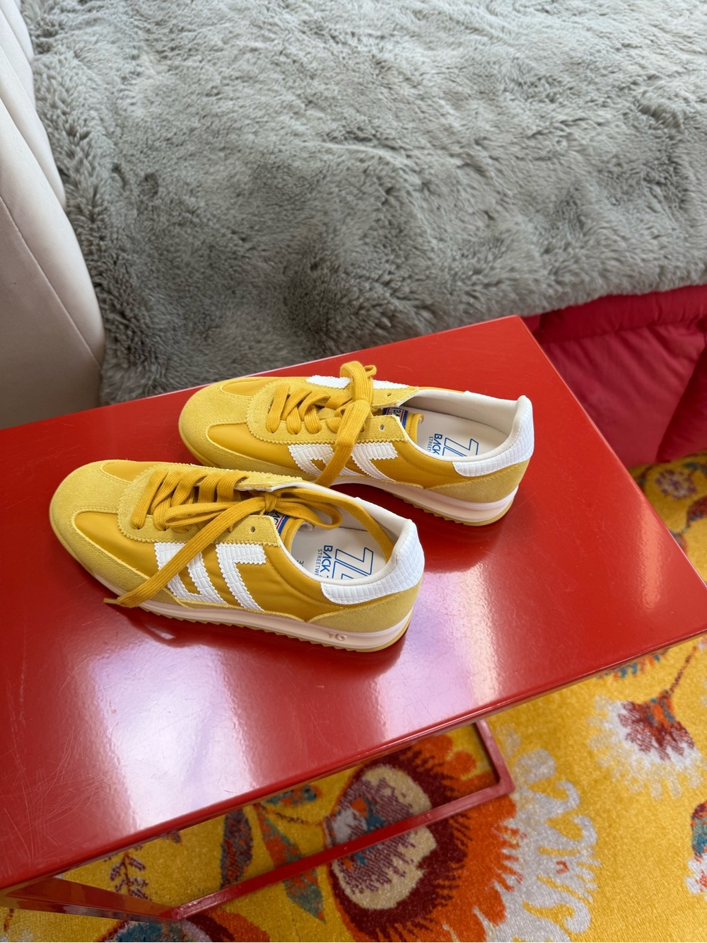 Women's Yellow Lace-Up Retro Runner Sneakers with White Accents